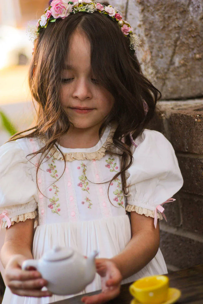 Hand-Embroidered Bodice Heirloom Girl Dress | Vintage Floral Style Baby Glow Bliss Hand-Embroidered Bodice Heirloom Girl Dress | Vintage Floral Style Baby Glow Bliss