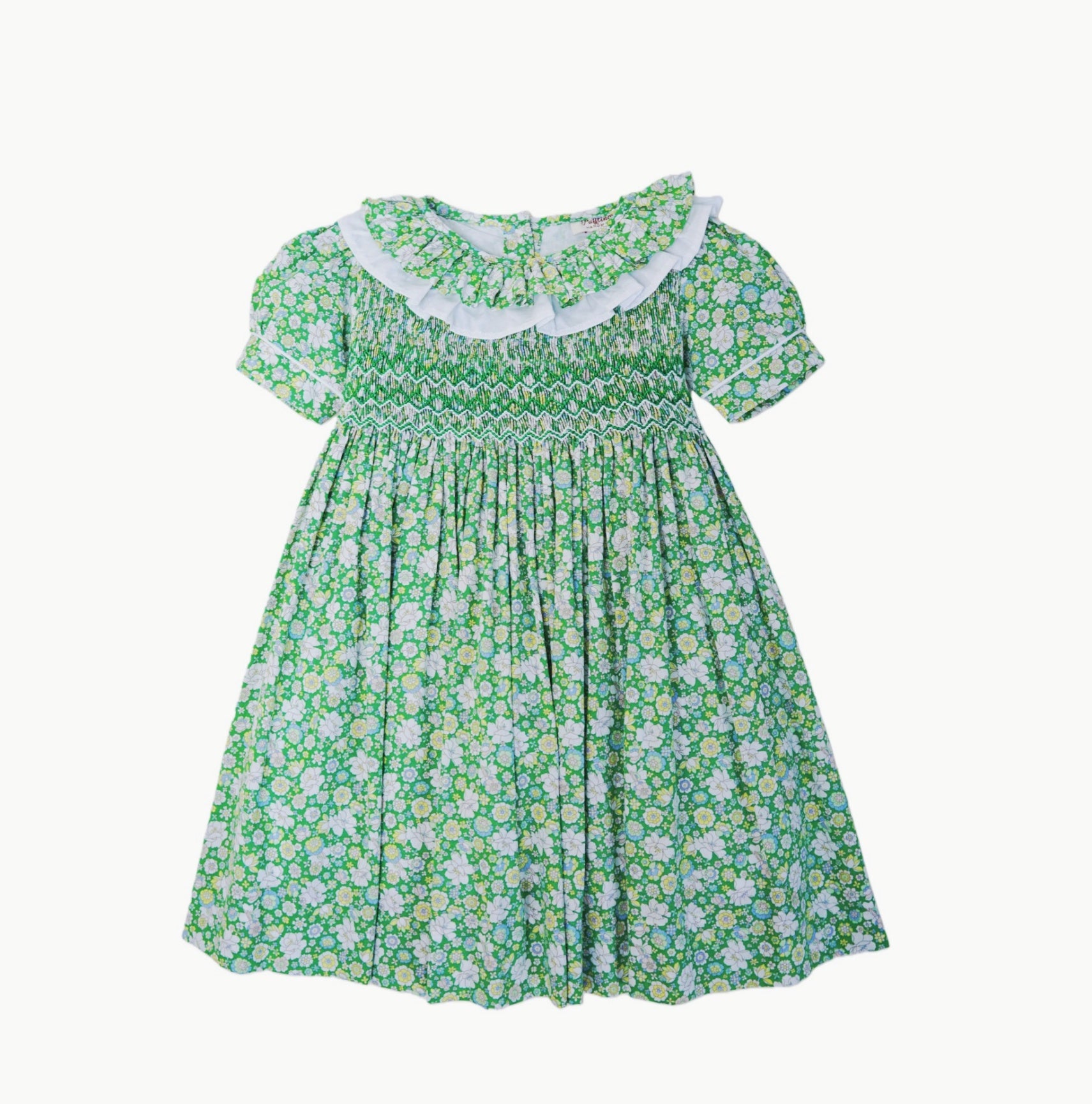 Green Floral Cotton Smocked Dress