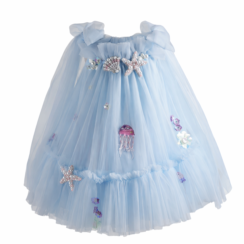 Blue Mermaid Princess Birthday Dress for Baby Girls – Baby Glow Bliss
