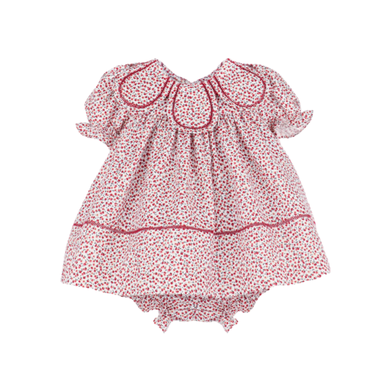 newborn smocked dress Red Petal Collar Baby Dress & Bloomer Set