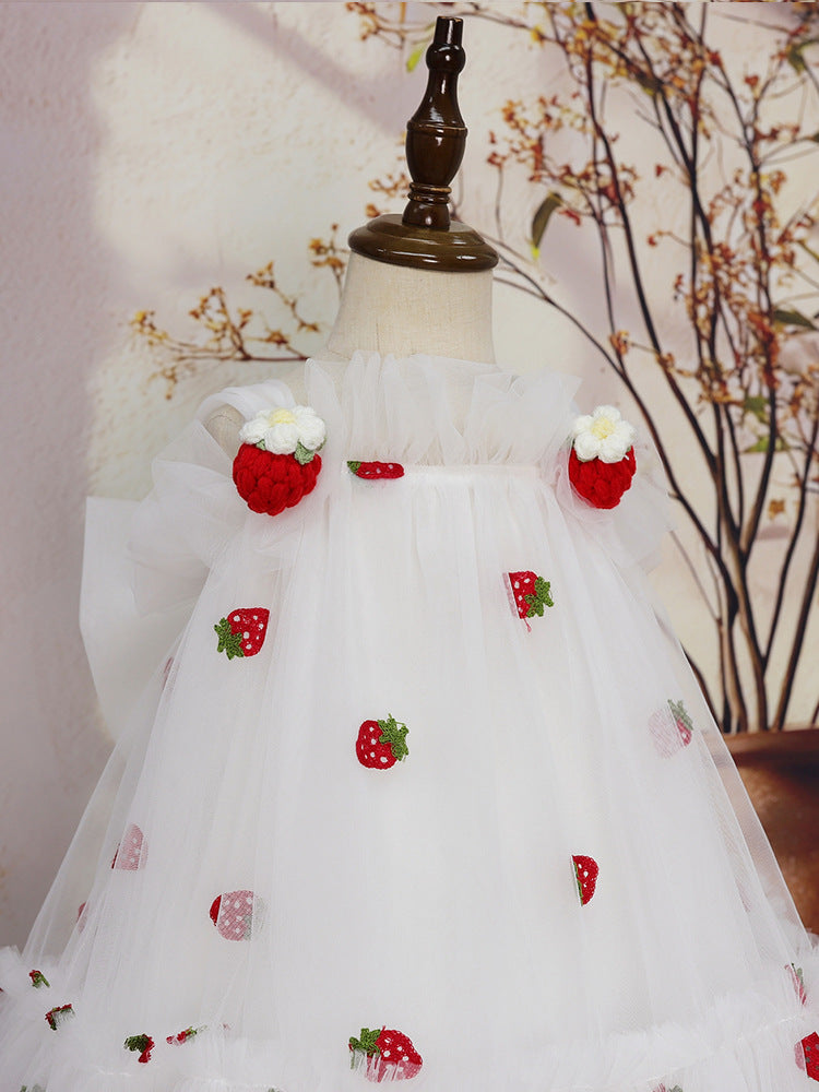 White Strawberry Tulle Dress with Big Bow for Toddler – Baby Glow Bliss